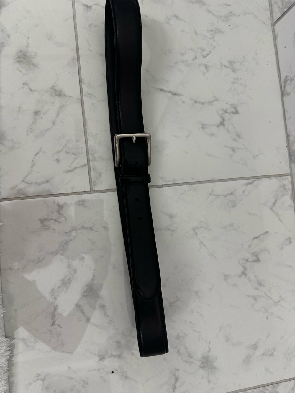 Men’s Black Leather Belt with Polished Silver Buckle
